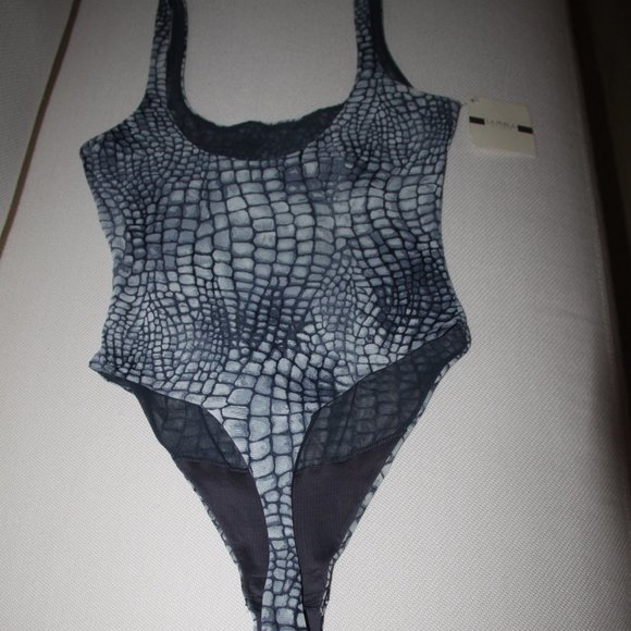 La Perla New Bodysuit Gray Abstract Croco Print Double Layer Top Italy US 8 - Picture 7 of 10